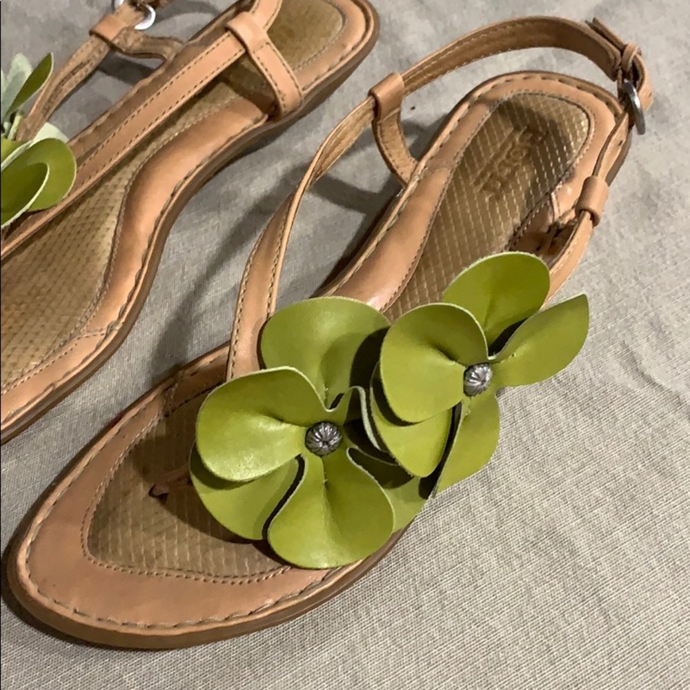 Born Sandals Lime Green Leather Flowers